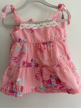 Janie and Jack baby girl Pink Tropical Tiered dress size 6-12m